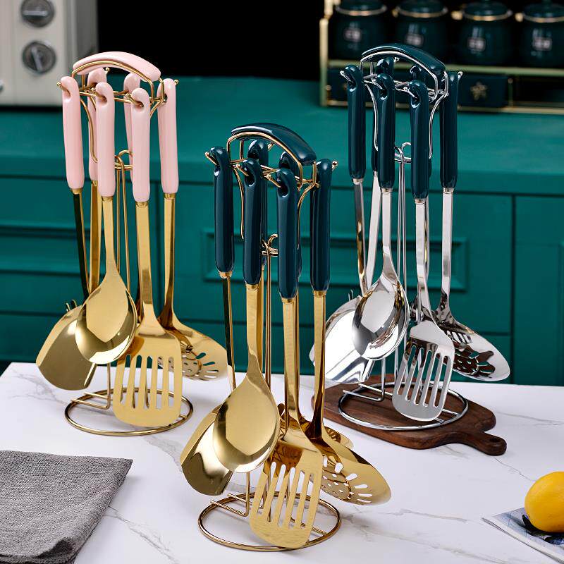 出口轻奢锅铲七件套不锈钢厨房铲勺套装家用漏勺面捞勺汤勺三件套