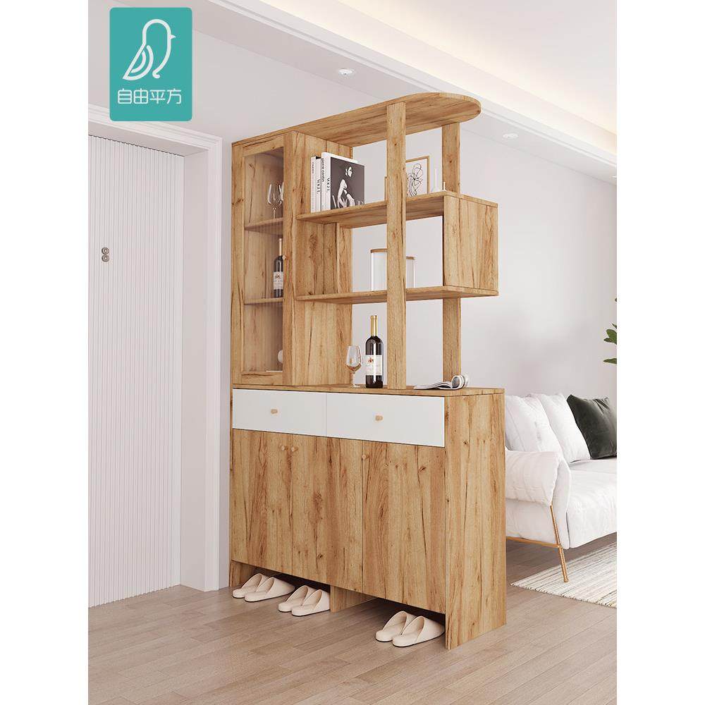 进门玄关柜鞋柜一体简约现代屏风酒柜隔断柜客厅双面置物架实木柜