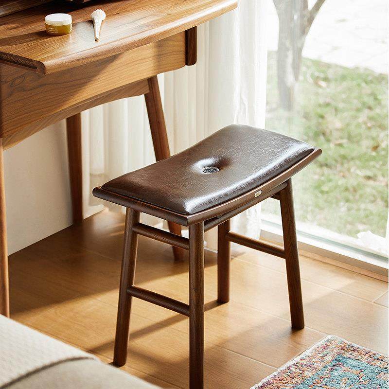 那澜多好中古化妆凳轻奢高级感实木梳妆凳卧室2024梳妆台单独凳子