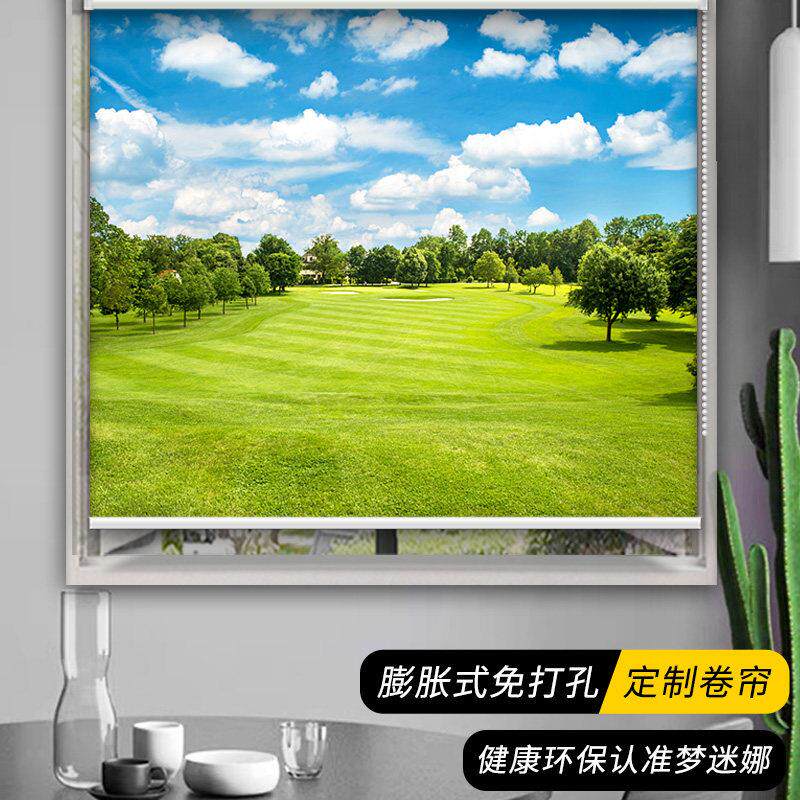山水画全遮光窗帘卷帘卷拉客厅免打孔电动伸缩遮阳篷浴室厨房防风