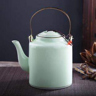 陶瓷描金龙泉青瓷大容量提梁壶耐高温家用大容量冷水壶饭厅水壶
