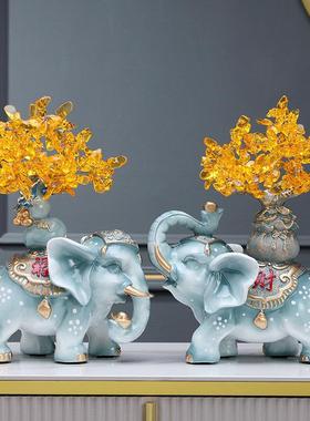 大象摆件招财镇宅创意水晶发财树 酒柜装饰品玄关电视柜客厅装饰