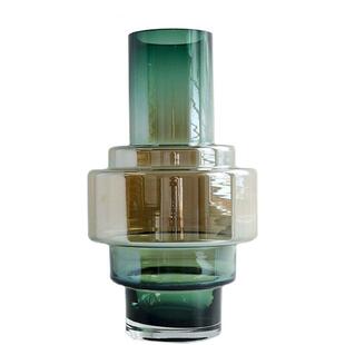 简约轻奢售楼处柜台客厅装饰品透绿色大号多层直筒玻璃花器插花瓶