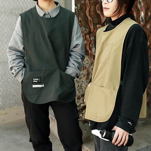 防水马甲式围裙咖啡师奶茶发型师理发店工作服不沾发餐饮专用罩衣