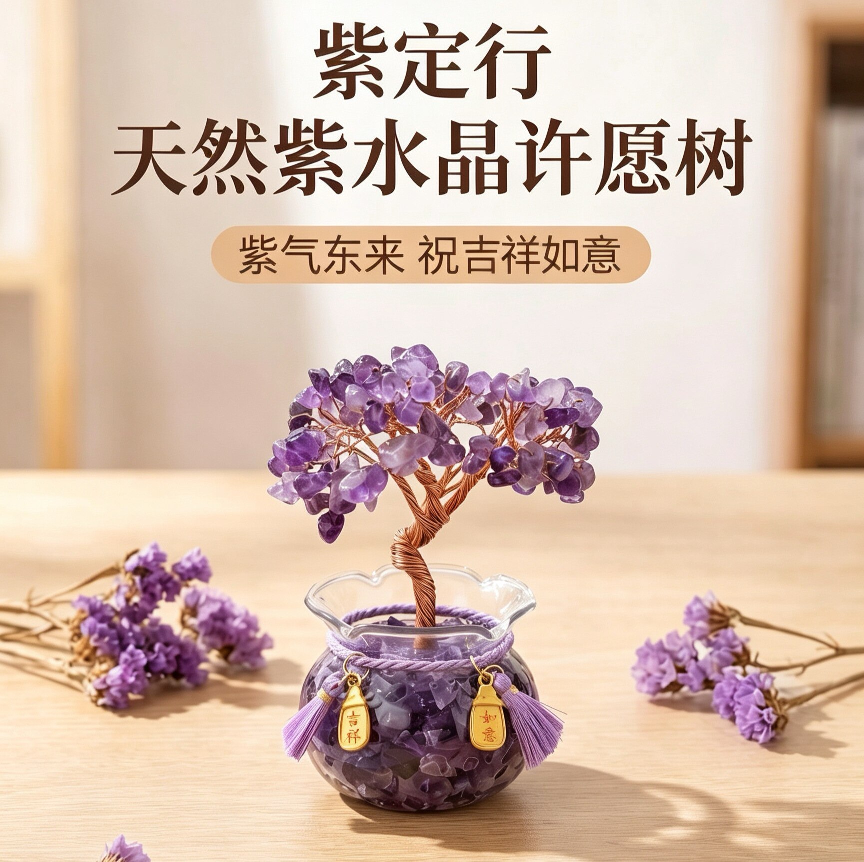 天然紫水晶树中高考礼物摆件手串