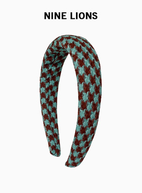 九只狮子（饰品）复古千鸟格发箍外出百搭压发头箍高颅顶发卡发饰