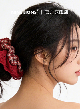 九只狮子（饰品）红色时尚大肠圈马尾扎发绳丸子头皮筋头花发饰女