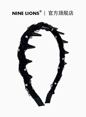 九只狮子（饰品）珍珠黑色带齿发箍轻奢气质头箍外出洗脸发卡发饰