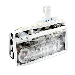 棋盘格笔袋女生高颜值透明文具袋初中学生简约网红ins风铅笔袋女孩版小学生2023年新款大容量黑白格子六年级