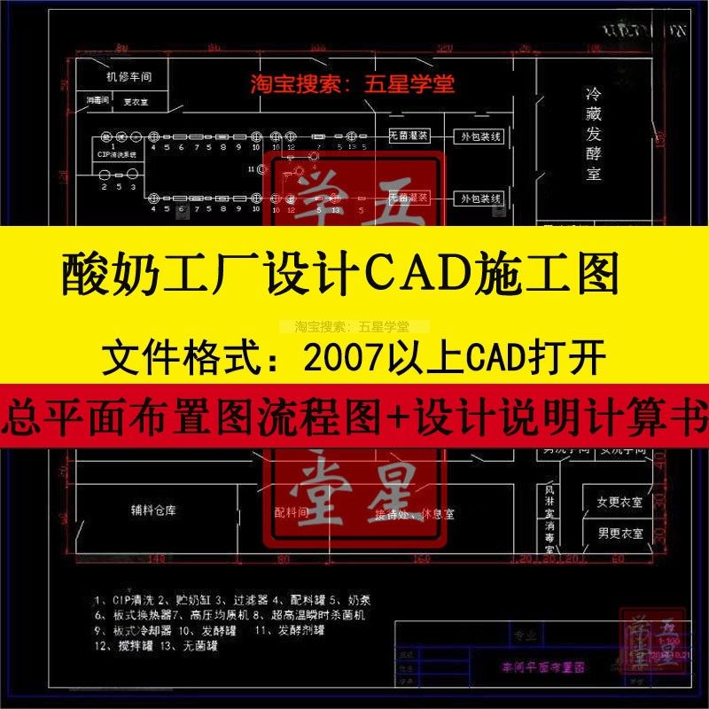 酸奶工厂设计cad施工图车间平面布置图计算书酸奶生产工艺流程图