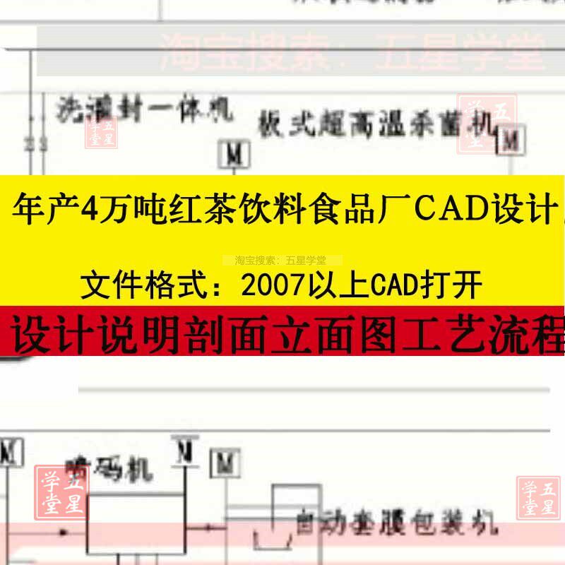 年产4万吨红茶饮料食品工厂设计CAD图车间工艺流程总平面布局图
