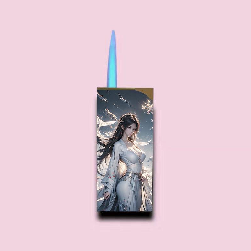 卡通美女系列防风直冲气体打火机高清彩印美女打火机个性创意礼物