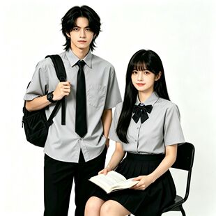 日系学院风灰色衬衫男女款长袖短袖学生JK制服百搭款毕业班服上衣
