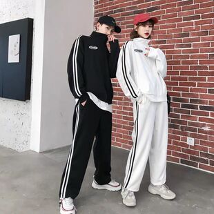 新品春秋韩版ins二条杠薄款运动外套裤子套装情侣班服两件男女款