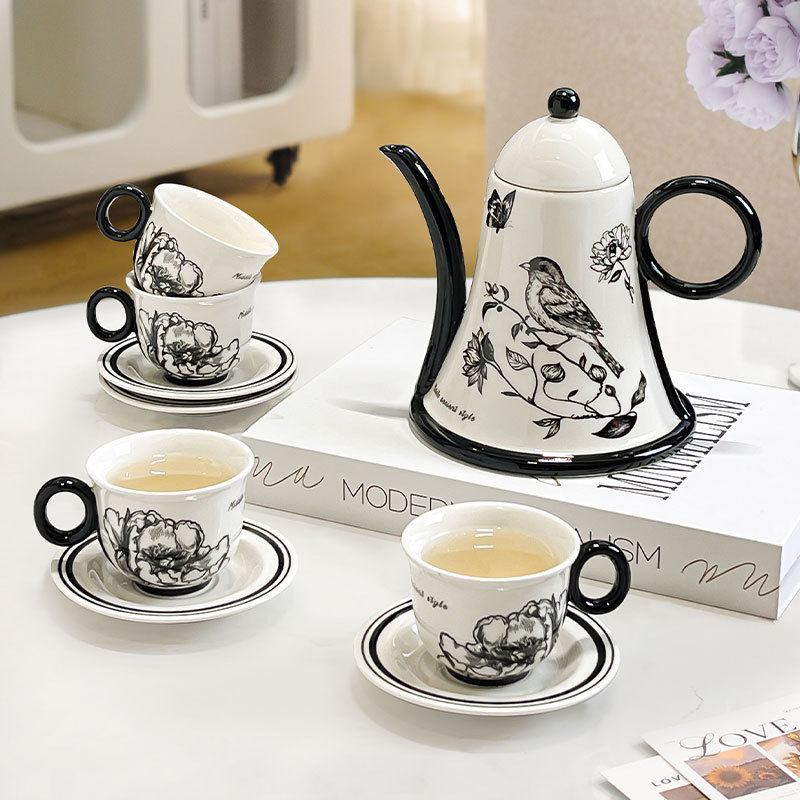 法式复古花鸟茶具套装家用轻奢乔迁新居杯子陶瓷水具礼盒送人