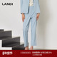LANDI浅蓝色通勤气质显高显瘦直筒西装 秋新品 裤 女小个子长裤