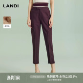 春新品 女绵羊毛直筒长裤 裤 LANDI波尔多红高腰西装