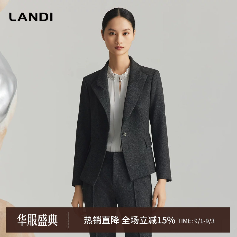 花纱灰收腰显瘦西服外套