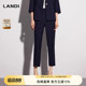 夏新品 LANDI藏蓝色羊毛通勤修身 女小脚长裤 裤 显瘦直筒西装