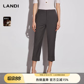 夏新品 LANDI蓝地羊毛裤 女小个子高腰九分裤 裤 脚翻边西装