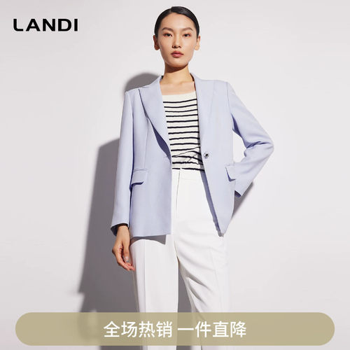 浅蓝色设计感收腰气质西装外套