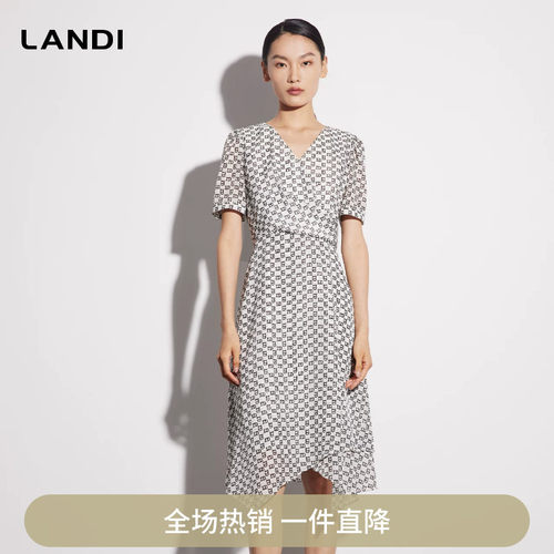 LANDI法式优雅V领字母连衣裙