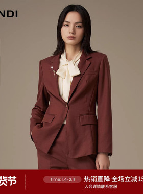 LANDI高级感砖红色羊毛西装套装微喇长裤女西服外套冬新品