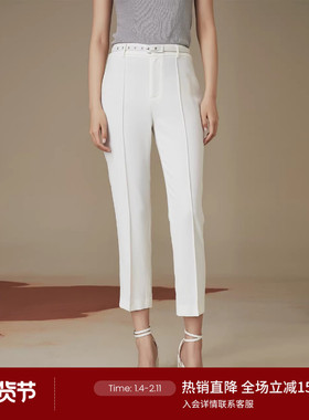 LANDI秋季新款白色压线直筒西装裤女百搭休闲通勤长裤