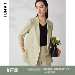 外套女士设计感西服上衣春夏 西装 LANDI新款 黄绿色七分袖