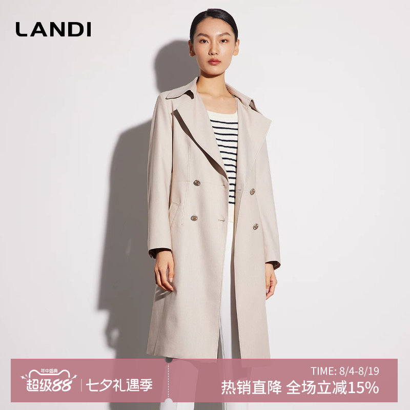 双排扣微收腰长款风衣外套