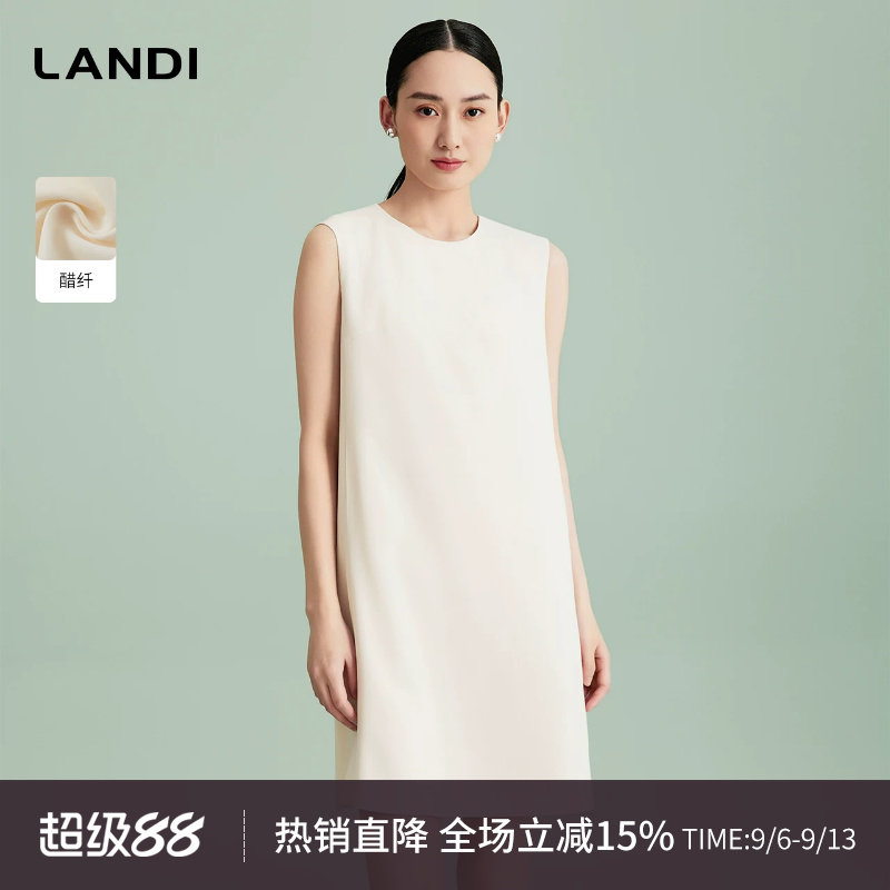 [极简风]LANDI垂坠高级感醋酸无袖箱型连衣裙女短裙2024夏新品图片