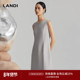 高级感连衣裙女2024春夏新品 修身 高定裁剪 LANDI极简风浅灰无袖