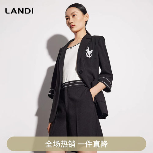 烟墨黑撞色明线时装感西装短裤