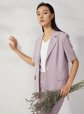LANDI夏季新款浅紫色短袖西装外套女通勤小西服上衣