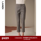 显瘦绵羊毛混纺西装 长裤 女小脚裤 LANDI灰咖色格纹修身 冬新品