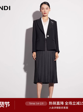 LANDI黑色收腰撞色一粒扣领西服外套女通勤西装春新品