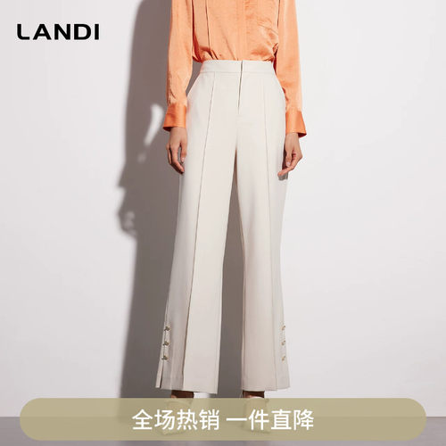 轻纱白职场通勤高腰阔腿长裤