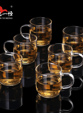 品一恒玻璃小茶杯耐热家用功夫茶具套装透明单个主人杯子加厚带把