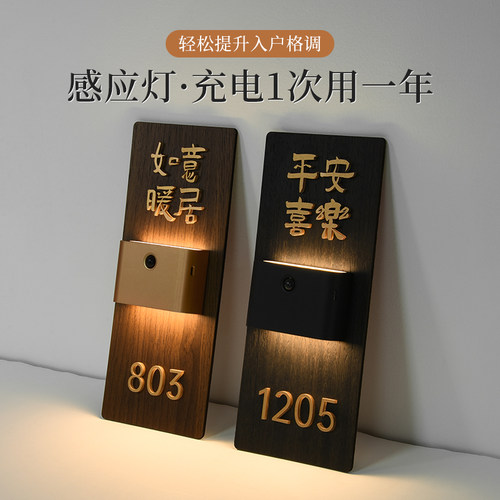 木饰风感应发光门牌入户门房号牌