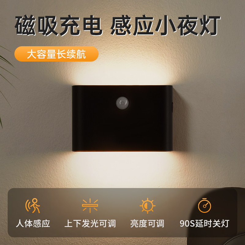 免钉USB充电磁吸小夜灯 人体感应发光家用起夜LED灯具