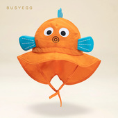 BUSYEGG橙色小金鱼儿童渔夫帽动物防晒帽夏季 遮阳帽防紫外线薄款
