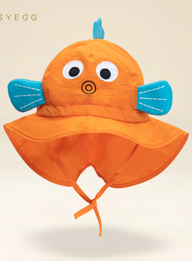 BUSYEGG橙色小金鱼儿童渔夫帽动物防晒帽夏季遮阳帽防紫外线薄款