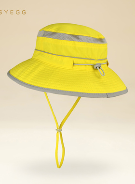 醒目黄色儿童渔夫帽男童女童夏遮阳帽网眼透气速干防晒帽子可折叠
