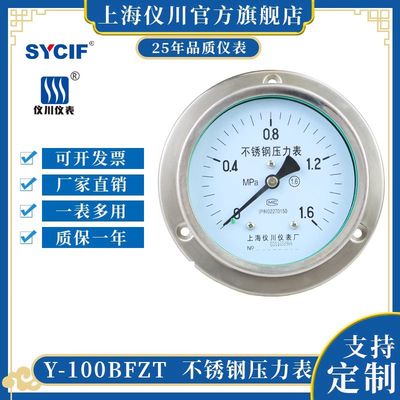 上海仪川带边y100bfzt防腐压力表