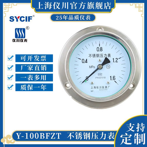上海仪川带边y100bfzt防腐压力表