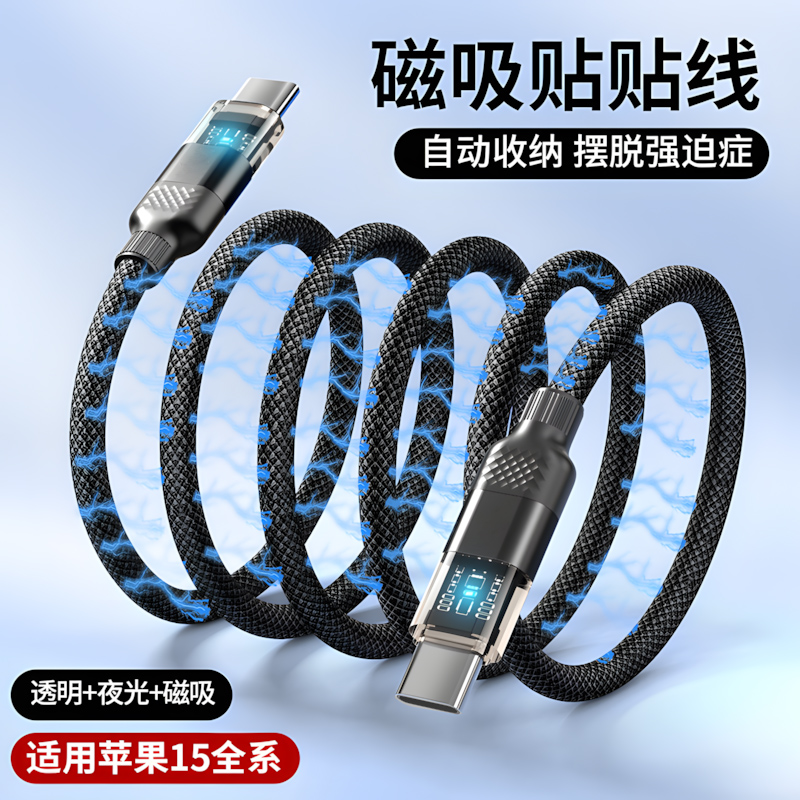 双typec接口手机数据线磁吸收纳