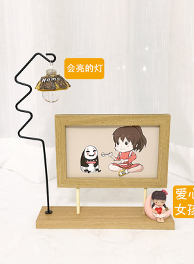 。轻奢铁艺双面相框6寸ins风木质相架简约现代桌面照片装饰摆件
