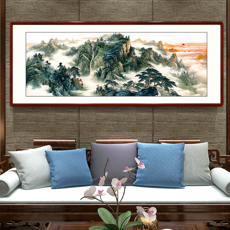 简亿新中式国画山水画客厅沙发背景墙装饰画靠山办公室挂画招财_虎窝淘