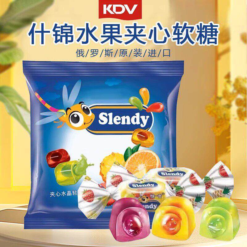 俄罗斯进口水果夹心软糖KDV金蜻蜓什锦Q糖喜糖年货休闲零食500g