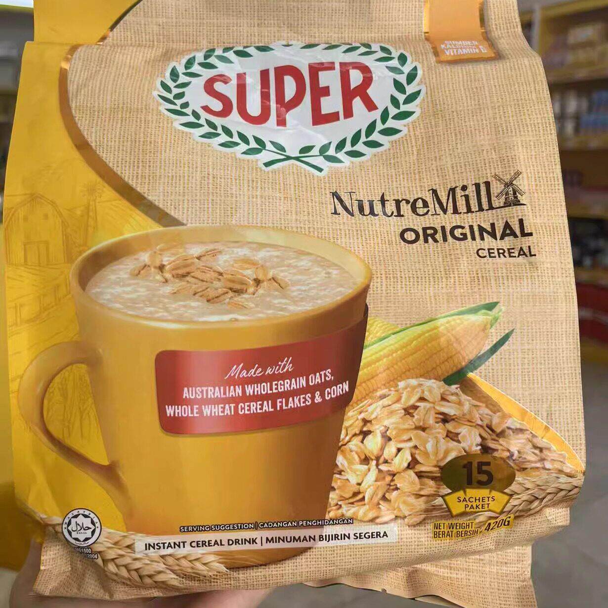 马来西亚进口SUPER超级牌原味麦片即食谷物早餐富含钙质与维生素D